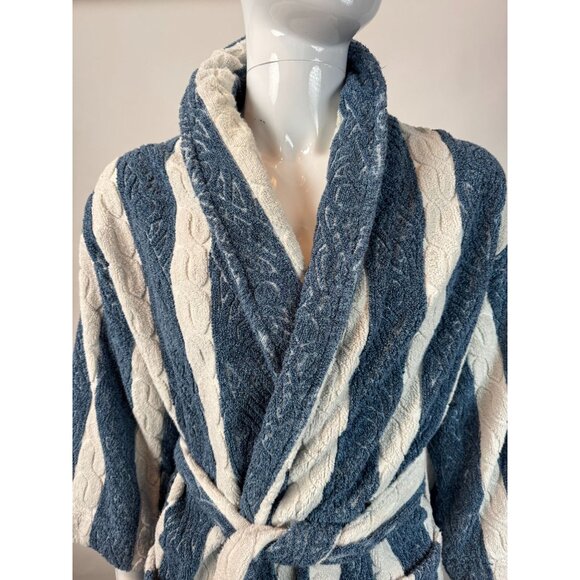 Nautica Vintage 80s Blue & White Striped 100% Cotton Robe One Size Made In Turke - Picture 2 of 16